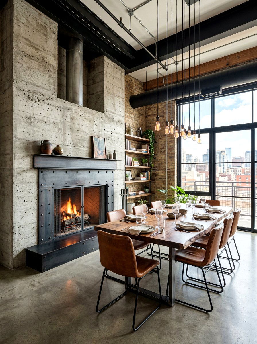 Industrial Concrete Fireplace Wall - 30 dining room fireplace wall ideas