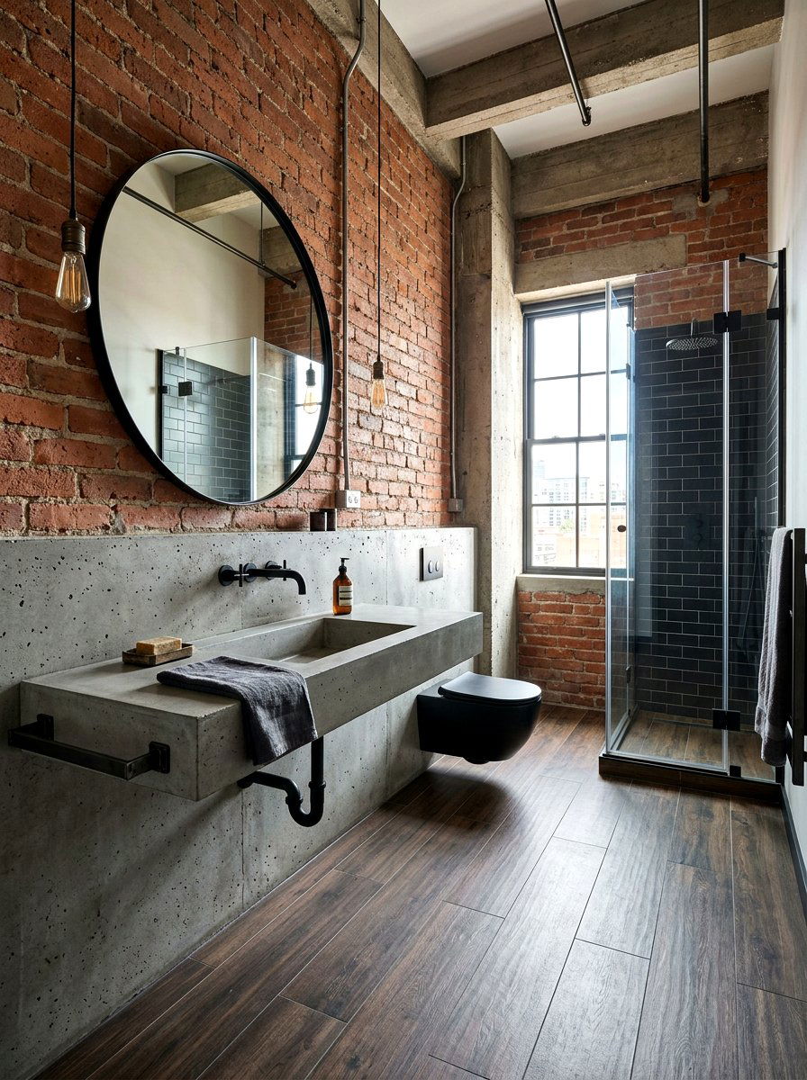 Industrial Concrete Floating Vanity Bathroom - 30 floating vanity ideas