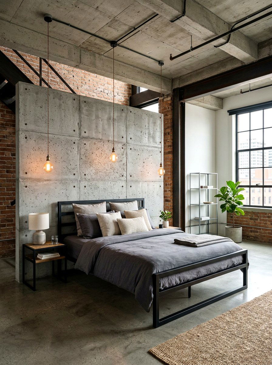 Industrial Concrete Panel Headboard - 30 wall wrapped headboard ideas