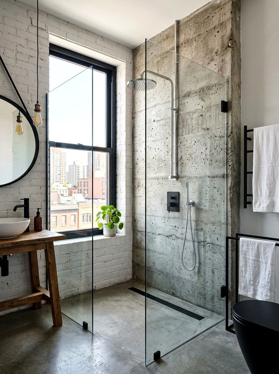 Industrial Concrete Shower Wall - 30 rain shower bathroom ideas