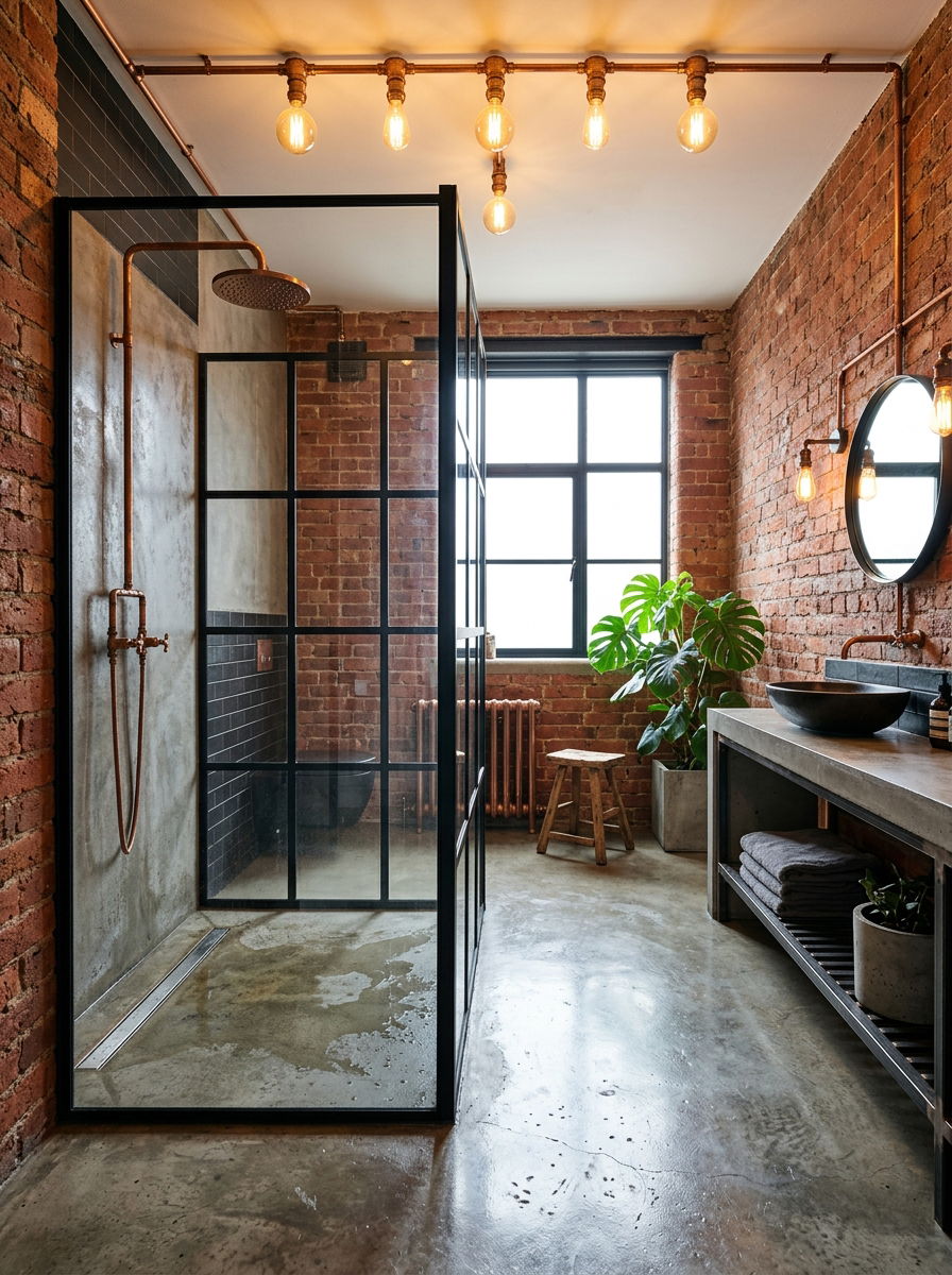 Industrial Concrete Wet Room - 30 wet room bathroom ideas