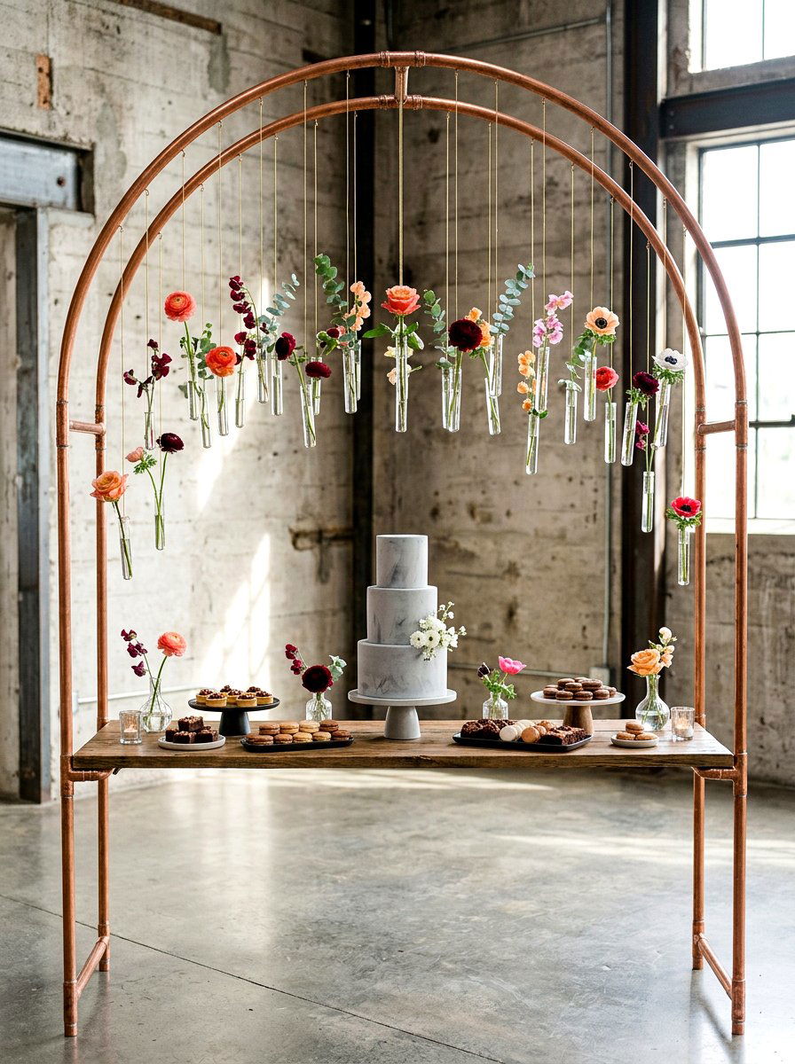 Industrial Copper Frame - 30 cake table decor ideas