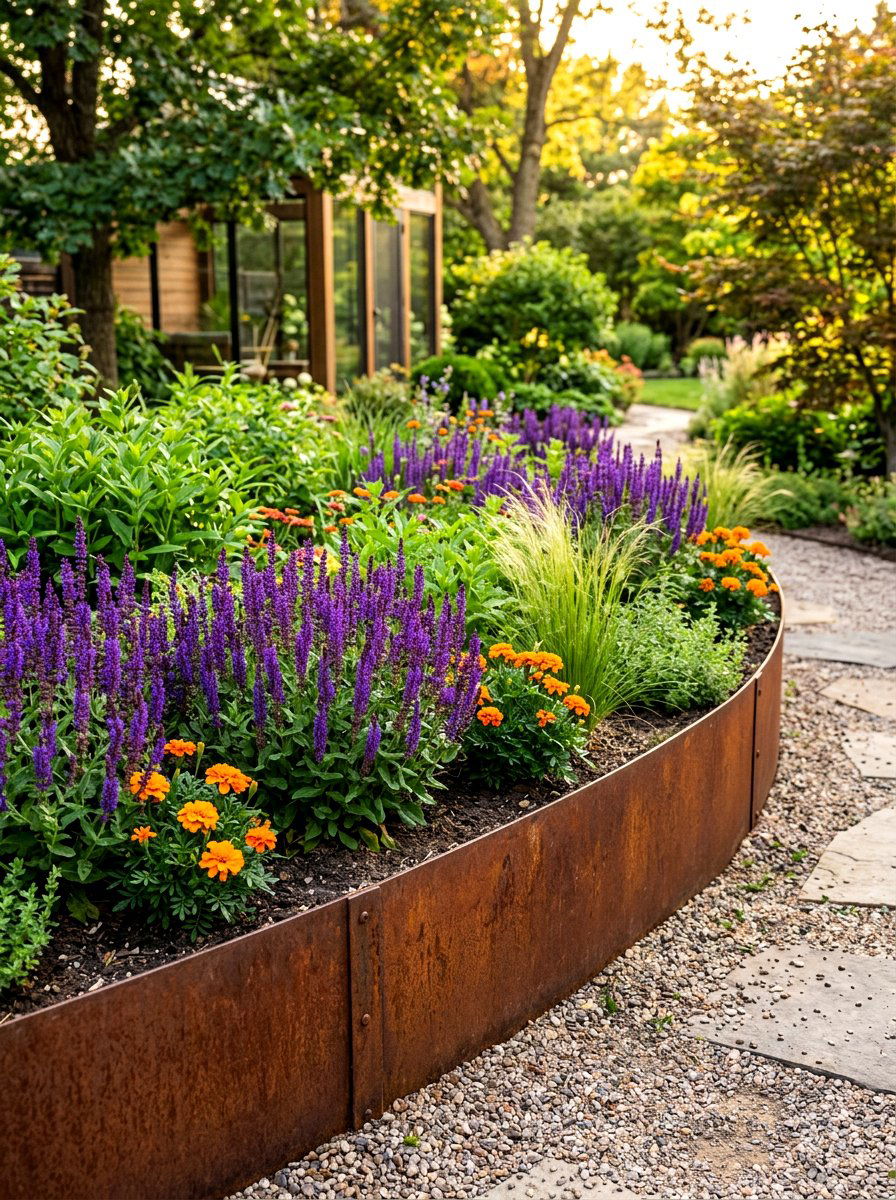 Industrial Corten Steel Border - 30 modern flower bed ideas