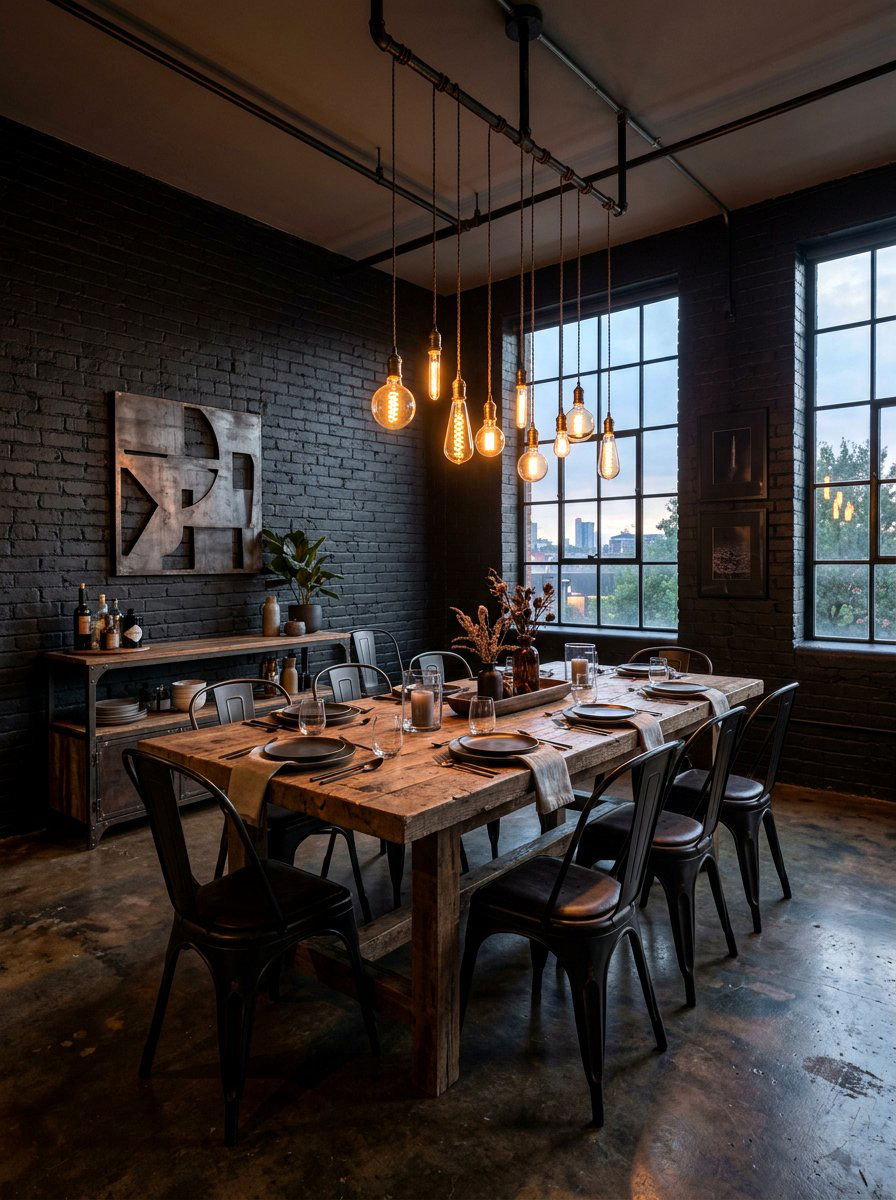 Industrial Dark Dining Room - 30 dark moody dining room ideas