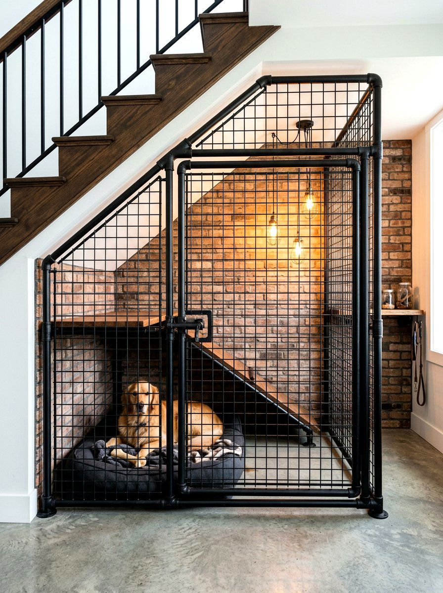Industrial Dog Kennel - 30 under staircase pet nook ideas