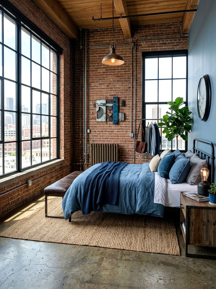 Industrial Dusty Blue Bedroom - 30 dusty blue bedroom ideas