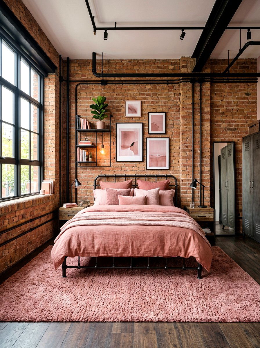 Industrial Dusty Rose - 30 dusty rose bedroom ideas