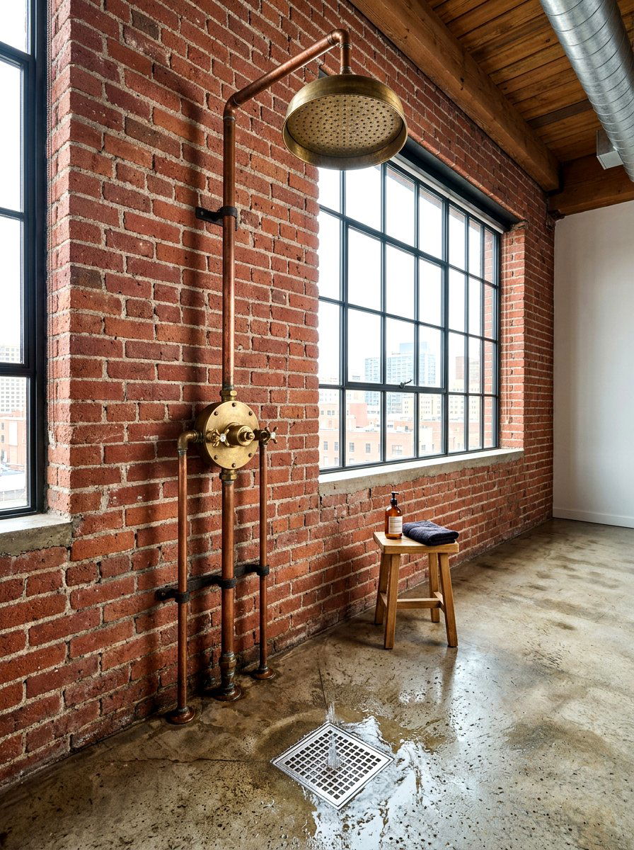 Industrial Exposed Pipe Shower - 30 rain head shower bathroom ideas