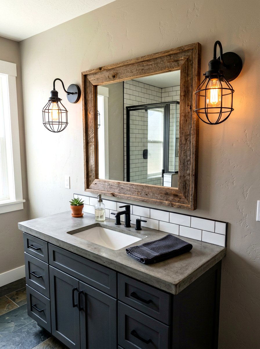 Industrial Farmhouse Lighting - 30 moody farmhouse bathroom ideas