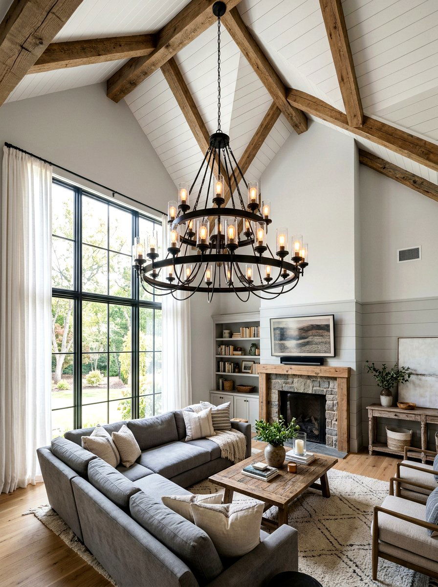 Industrial Farmhouse Lighting - 30 rustic farmhouse living room ideas
