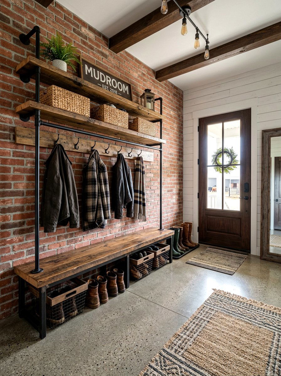 Industrial Farmhouse Mudroom - 30 farmhouse mudroom ideas