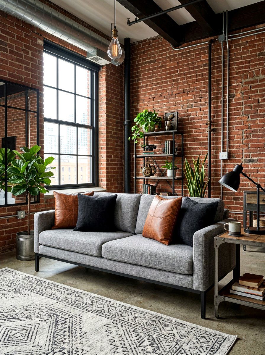 Industrial Faux Leather Pillow Set - 30 layered throw pillow ideas
