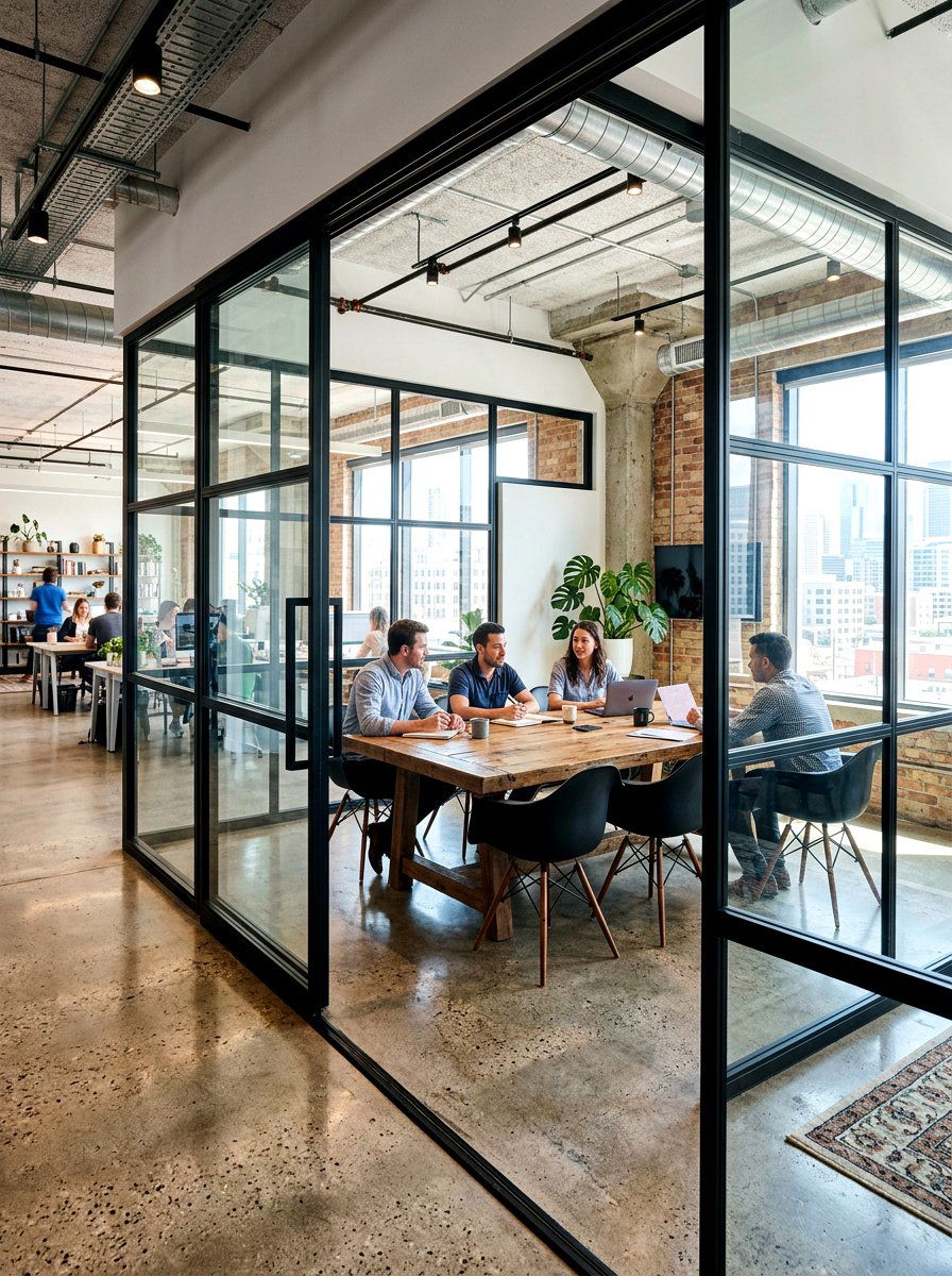 Industrial Glass Office Partition - 30 office meeting corner ideas