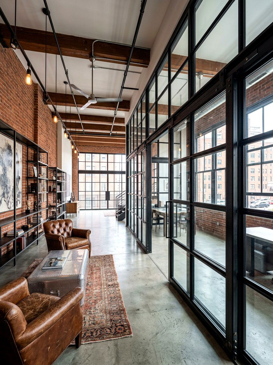 Industrial Glass Wall - 30 room divider apartment aesthetic ideas