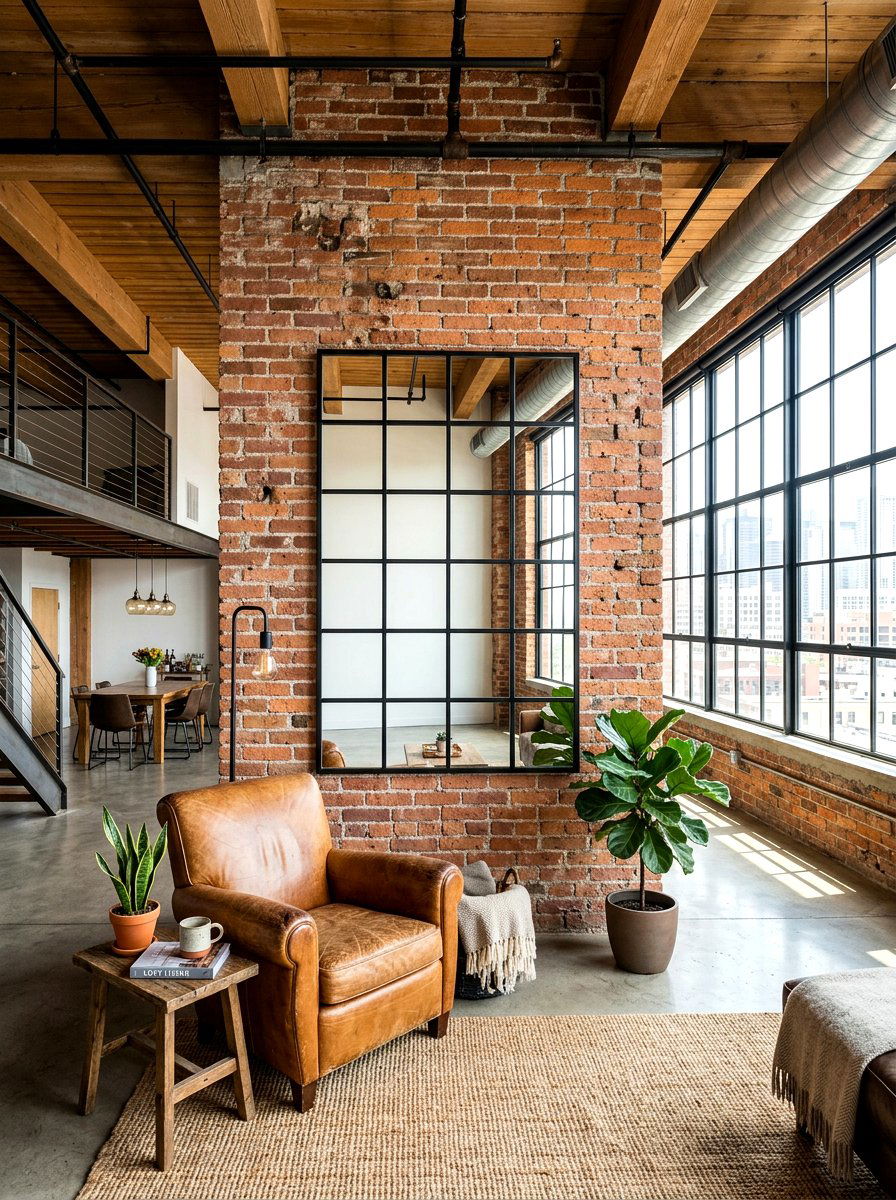 Industrial Grid Wall Mirror - 30 antique mirror wall ideas