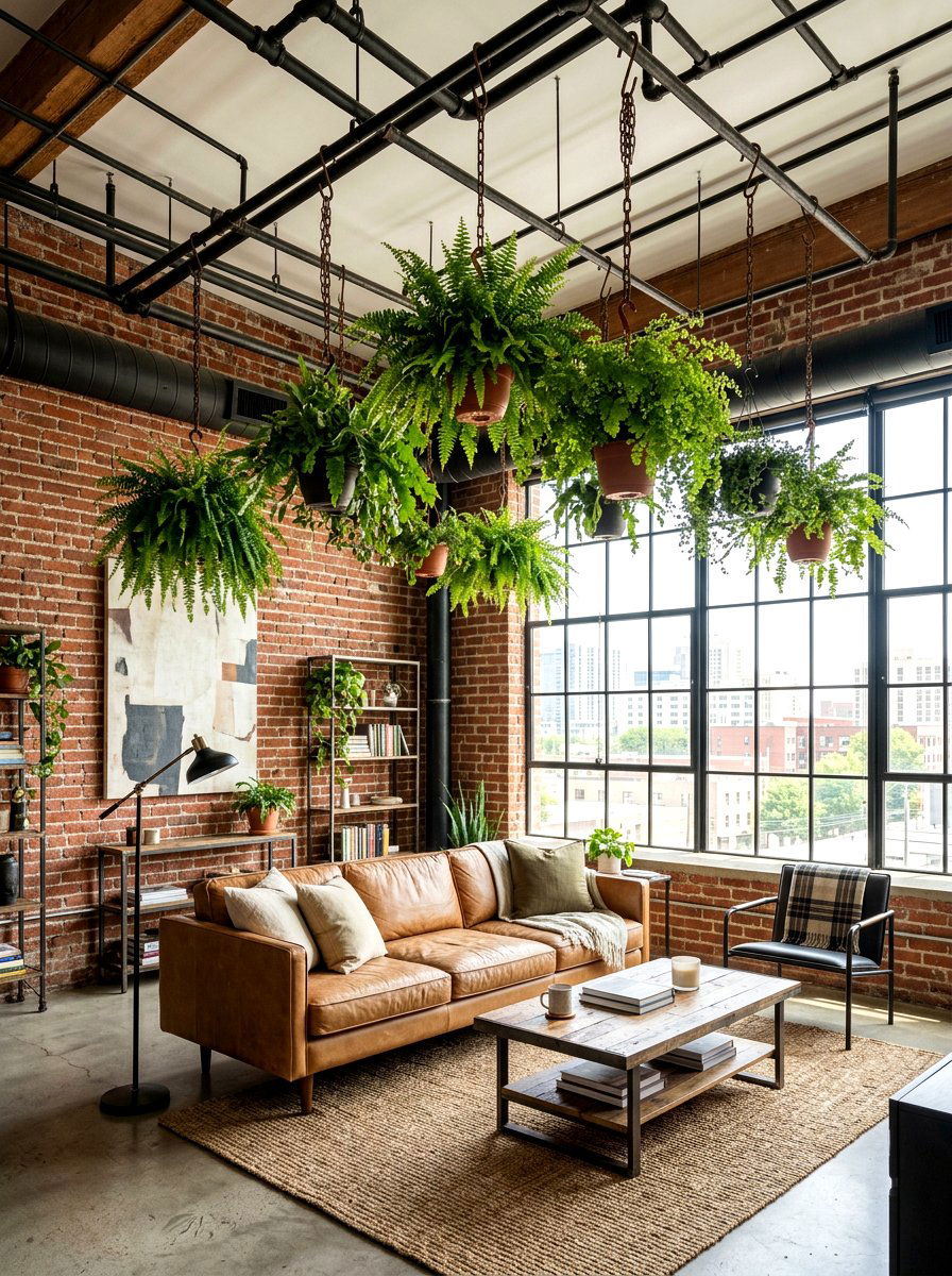 Industrial Hanging Fern - 30 hanging fern indoor ideas