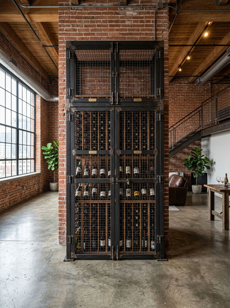 Industrial Iron Wine Cage - 30 small wine cellar ideas
