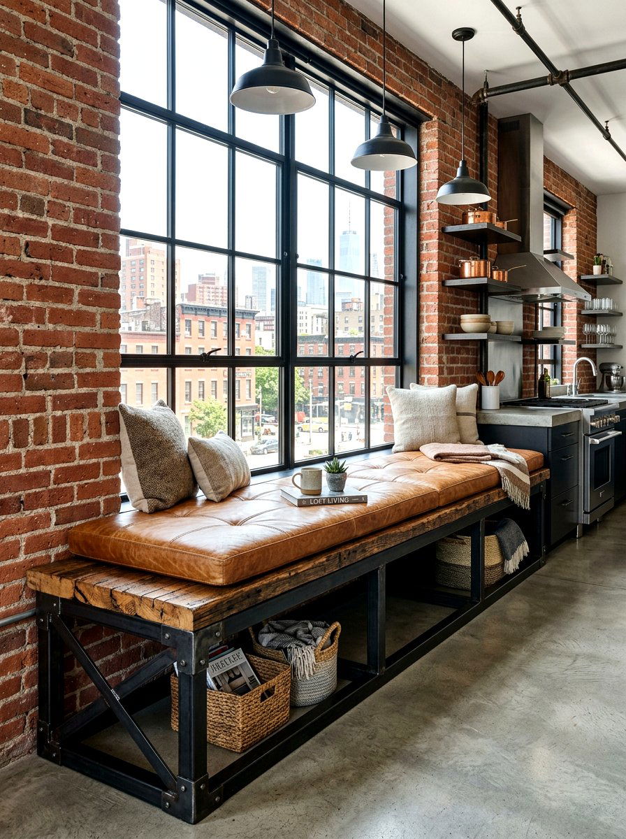 Industrial Kitchen Bench - 30 cozy kitchen window seat ideas