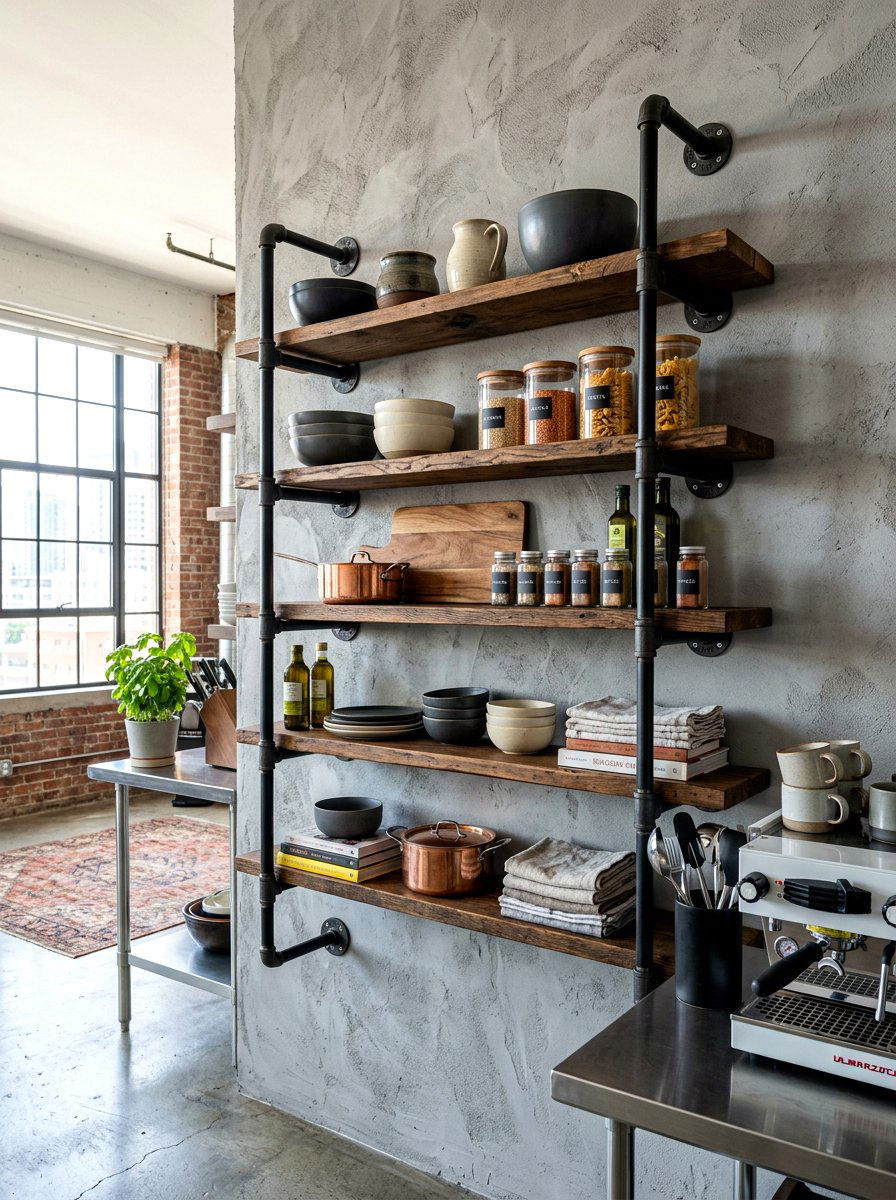 Industrial Kitchen Shelves - 30 no upper cabinet kitchen ideas