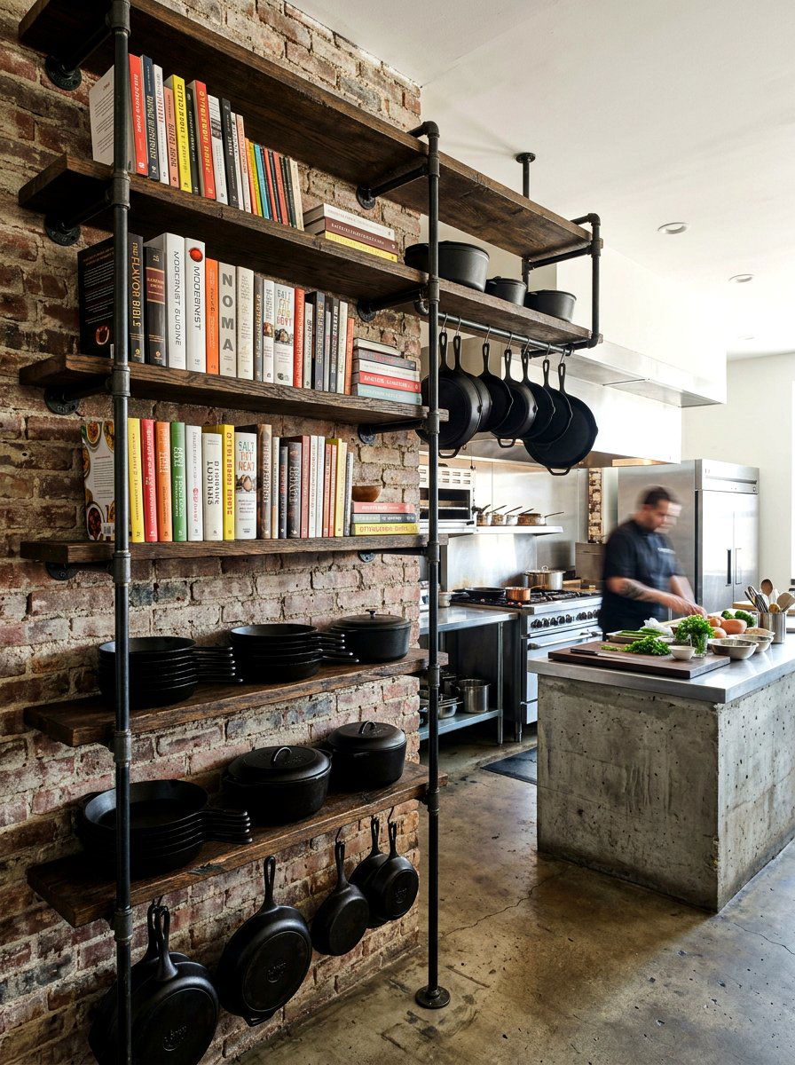 Industrial Kitchen Shelving With Books - 30 library kitchen ideas