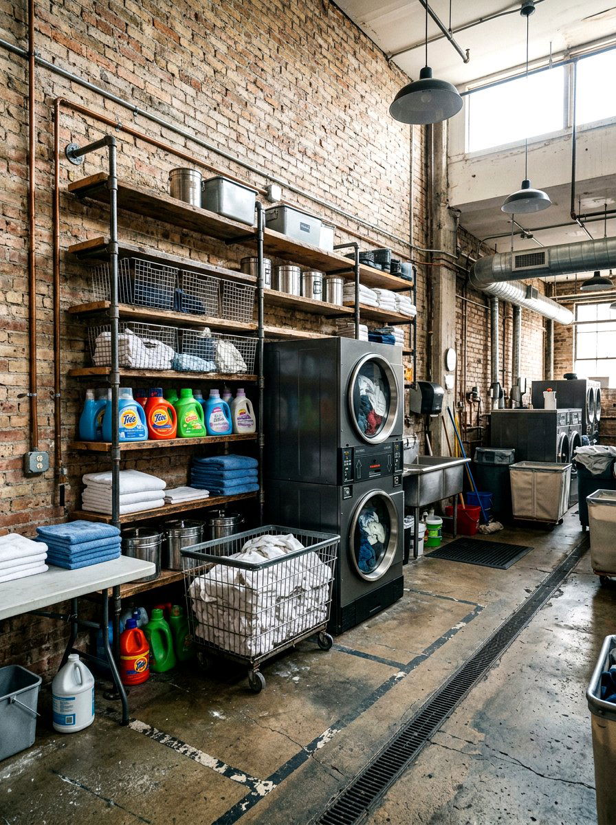 Industrial Laundry Room - 30 stacked washer dryer ideas