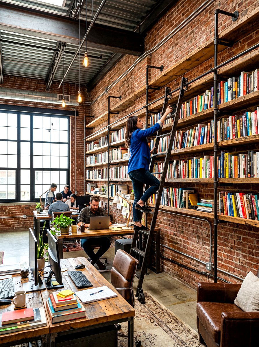 Industrial Library Office - 30 ladder library office ideas