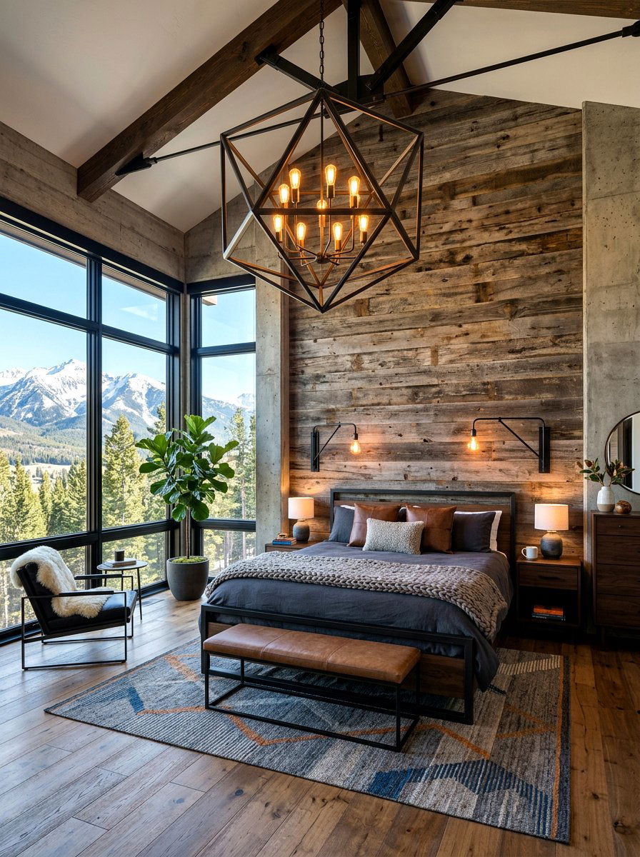 Industrial Lighting Mountain Bedroom - 30 mountain modern bedroom ideas