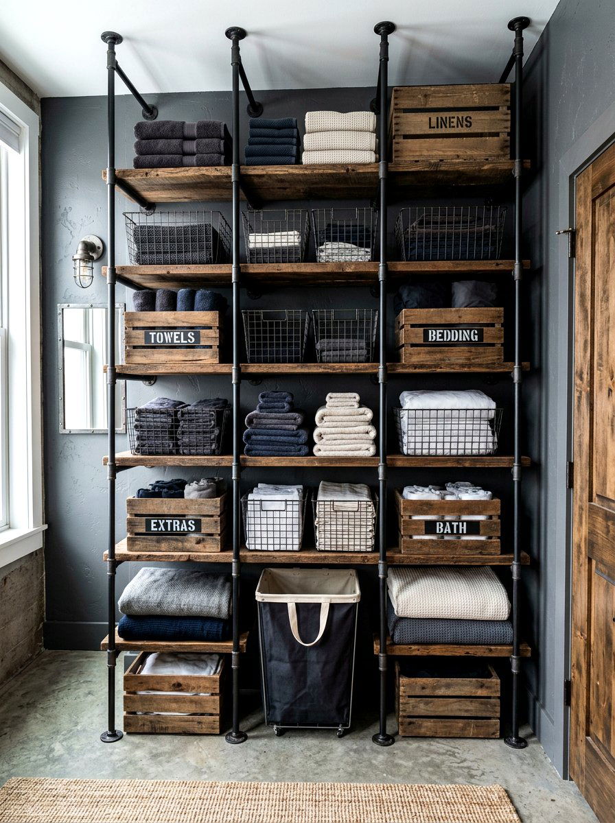 Industrial Linen Closet - 30 organizing a linen closet ideas