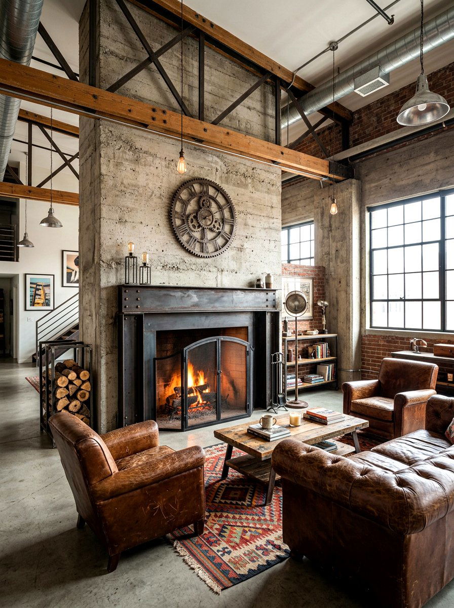 Industrial Loft Aesthetic - 30 basement fireplace ideas