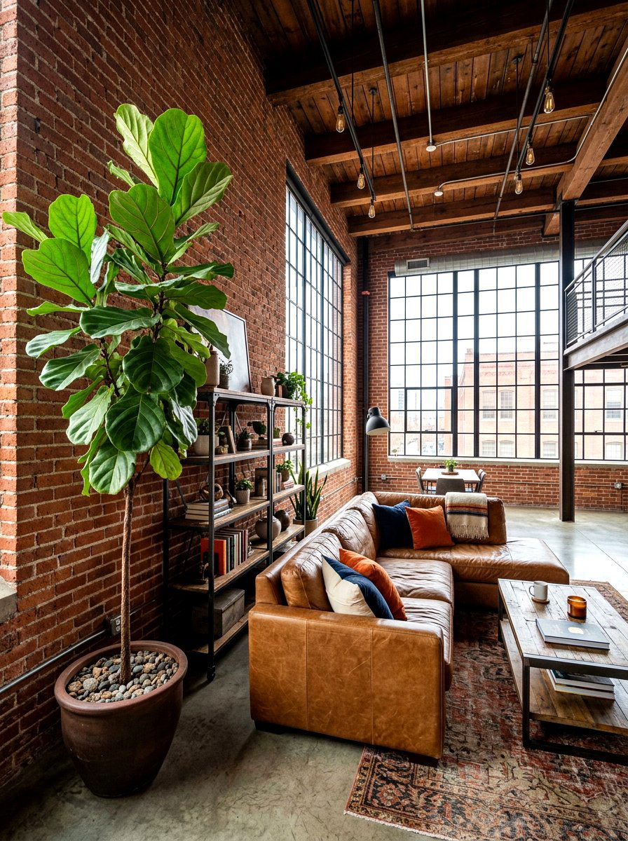 Industrial Loft Fiddle Leaf Fig - 30 fiddle leaf fig decor ideas