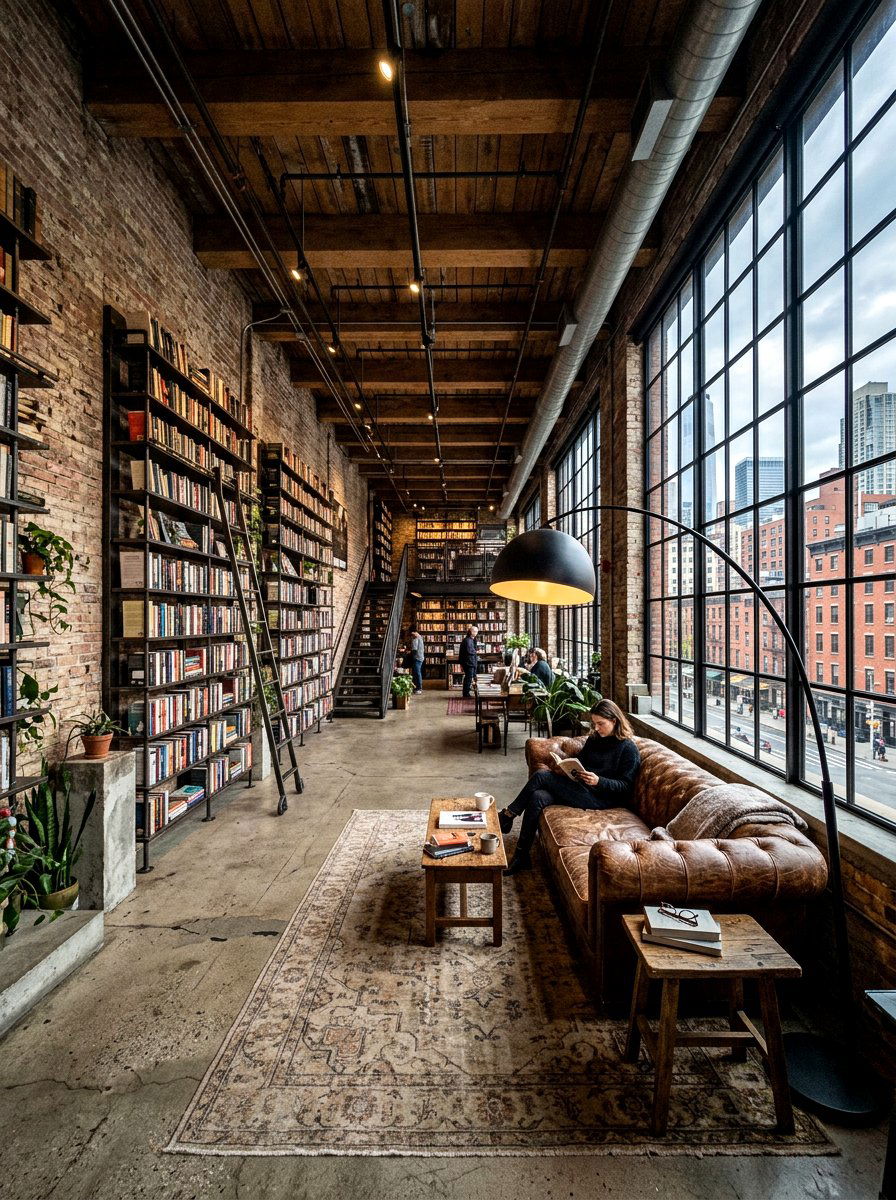 Industrial Loft Library - 30 reading den ideas