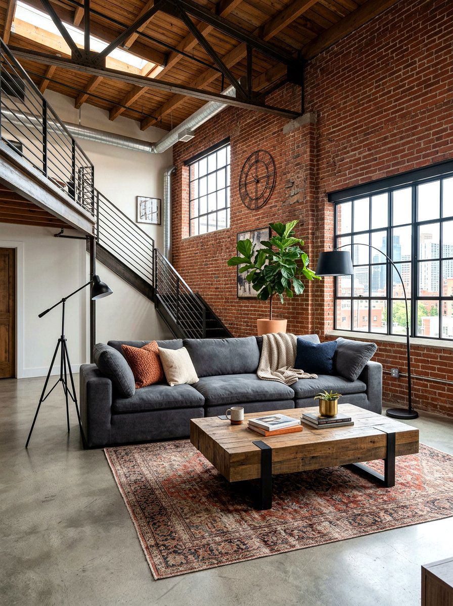 Industrial Loft Living Room - 30 cloud couch living room ideas