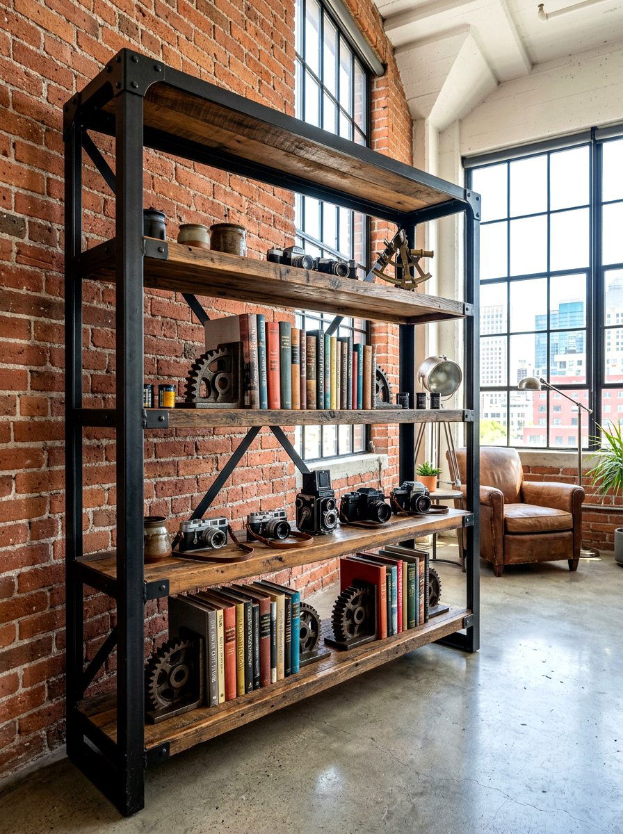 Industrial Loft Metal Bookcase - 30 bookshelf styling ideas