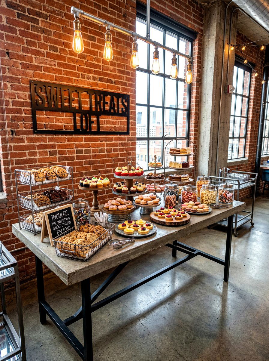 Industrial Loft Sweet Table - 30 dessert station aesthetic ideas
