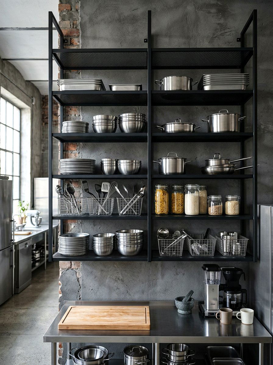 Industrial Mesh Kitchen Shelving - 30 open shelving kitchen decor ideas