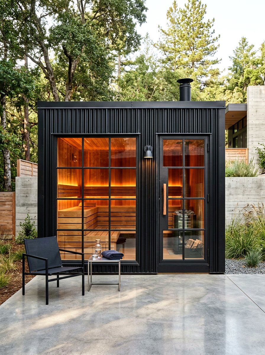 Industrial Metal Accent Sauna - 30 sauna patio retreat ideas