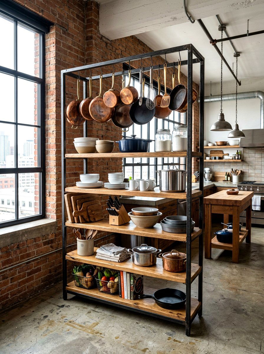 Industrial Metal Baker Rack - 30 freestanding kitchen cabinet ideas