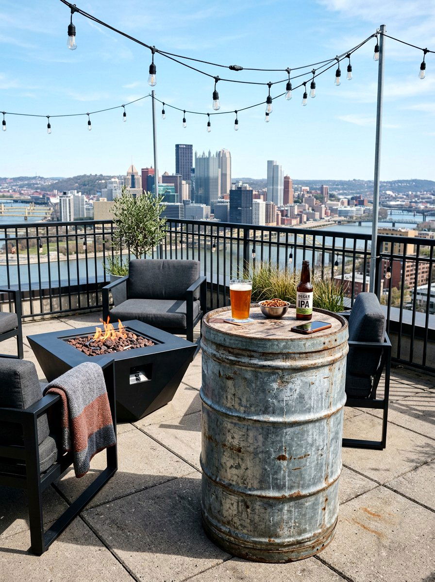Industrial Metal Barrel Table - 30 outdoor side table ideas