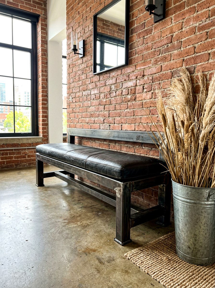 Industrial Metal Bench - 30 front porch bench ideas