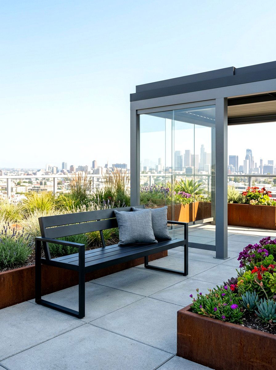 Industrial Metal Bench - 30 gazebo seating ideas
