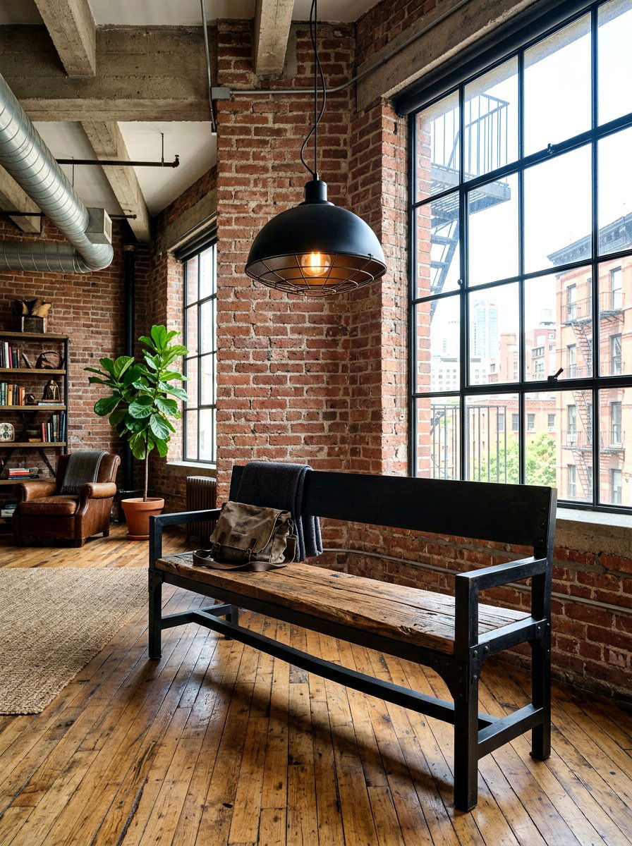 Industrial Metal Bench - 30 apartment entry bench ideas