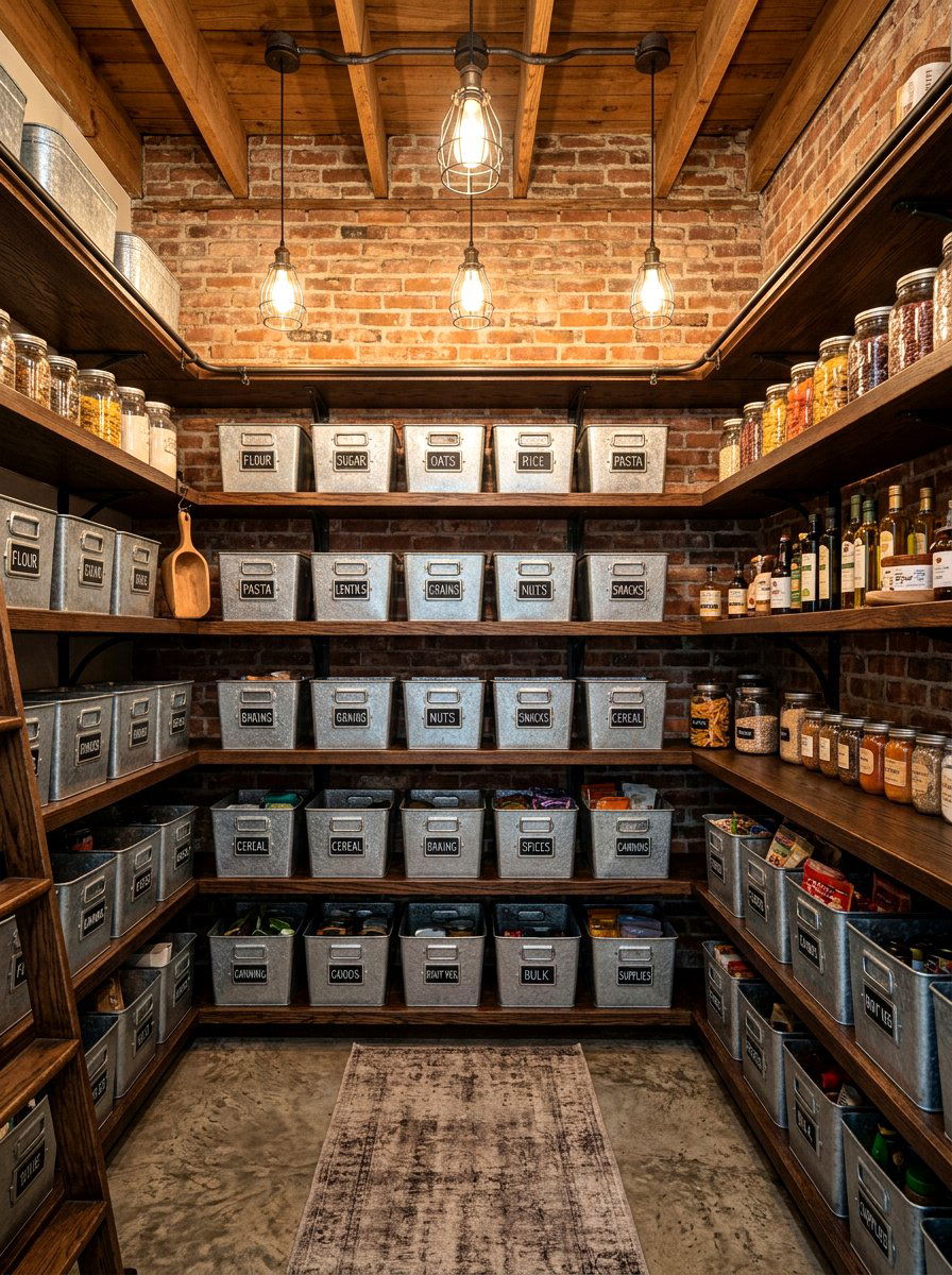 Industrial Metal Bin - 30 snack pantry ideas