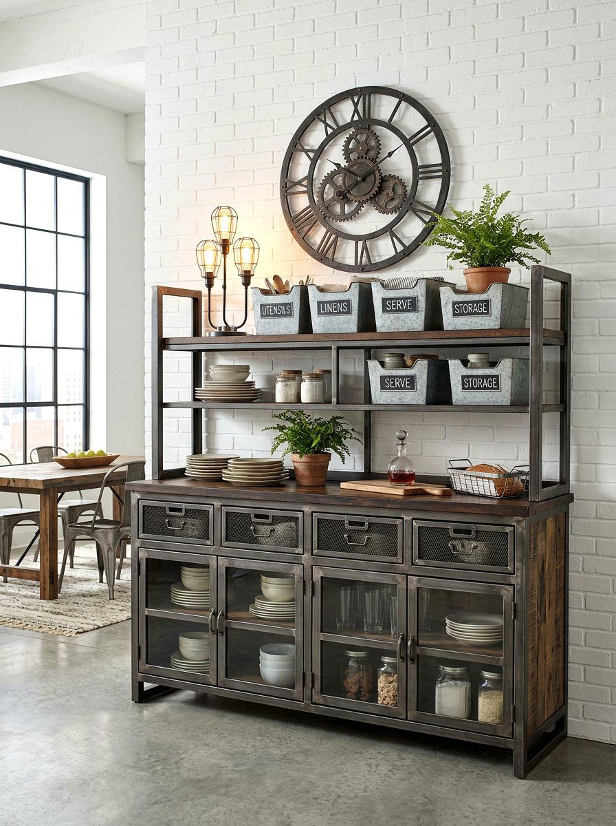 Industrial Metal Buffet - 30 buffet table decor ideas