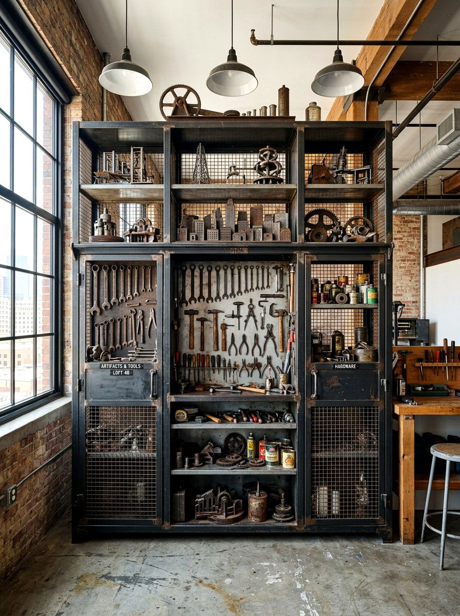 Industrial Metal Cabinet - 30 glass cabinet decor ideas