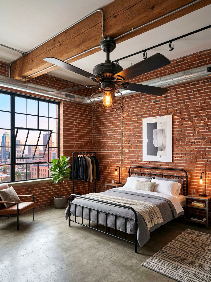 Industrial Metal Ceiling Fan - 30 bedroom ceiling fan ideas