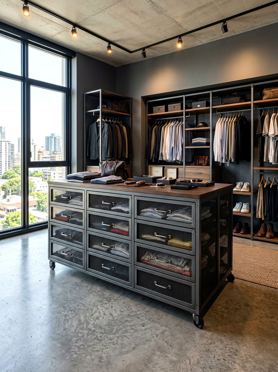Industrial Metal Closet Island - 30 closet island ideas