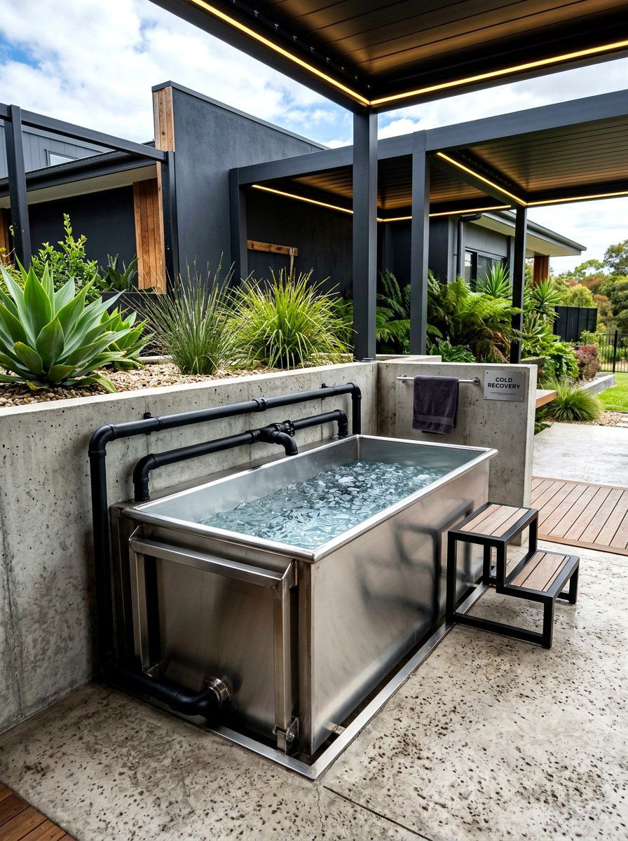 Industrial Metal Cold Plunge - 30 cold plunge patio ideas