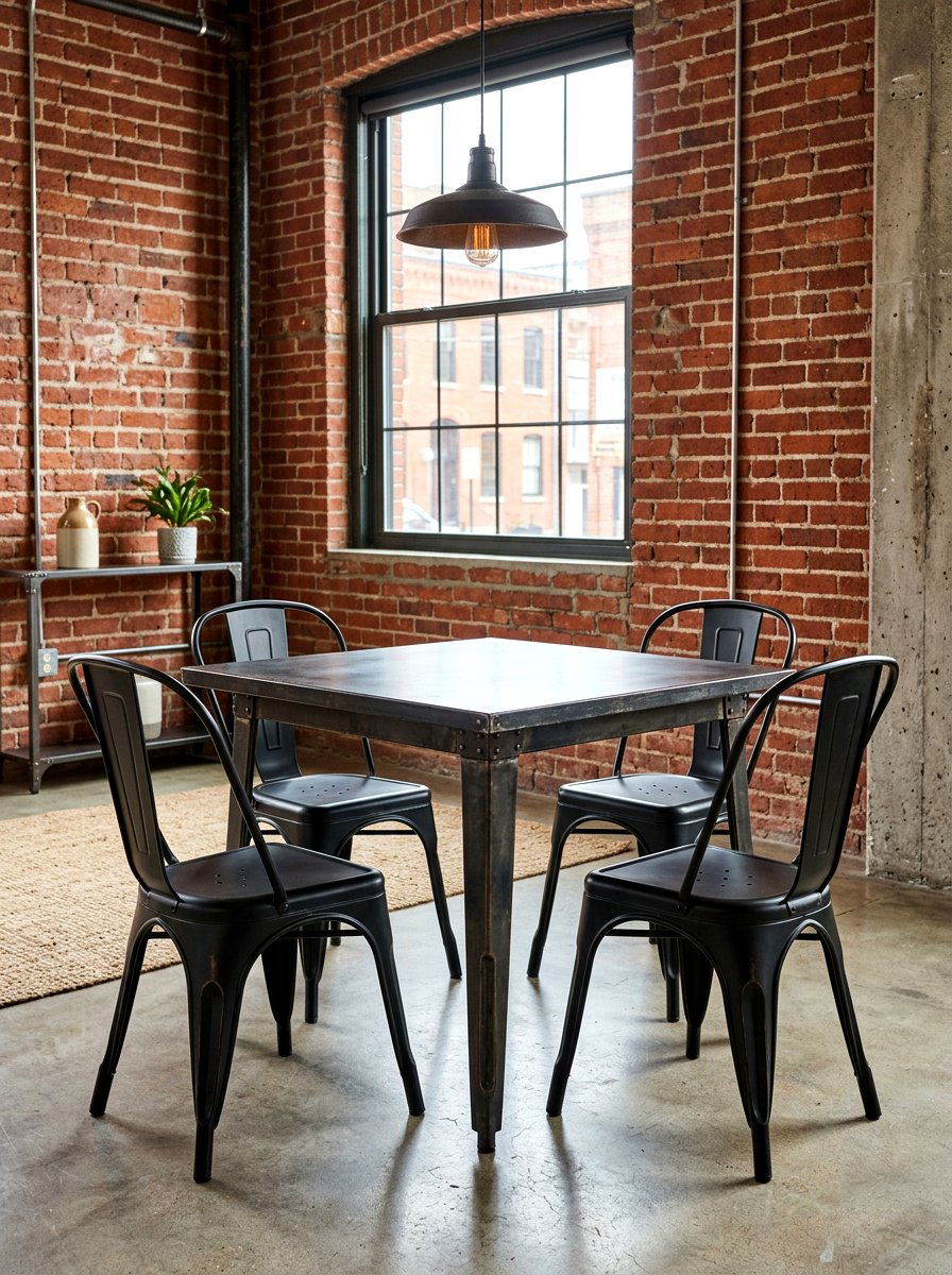 Industrial Metal Dining Set - 30 compact apartment dining ideas
