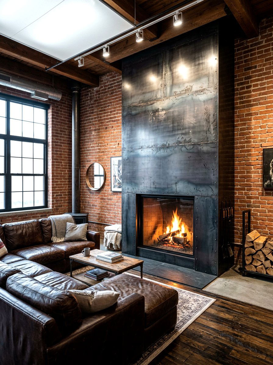 Industrial Metal Fireplace - 30 modern fireplace surround ideas