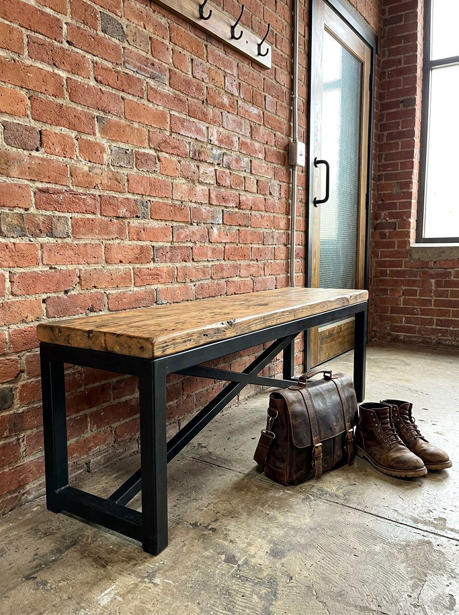 Industrial Metal Frame Bench - 30 entryway bench ideas